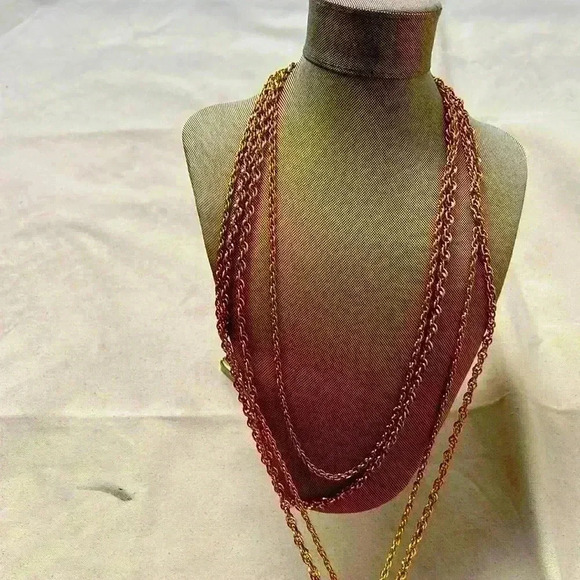 Crown Trifari gold long necklace Italian style rope chain multiple chain - Picture 2 of 4